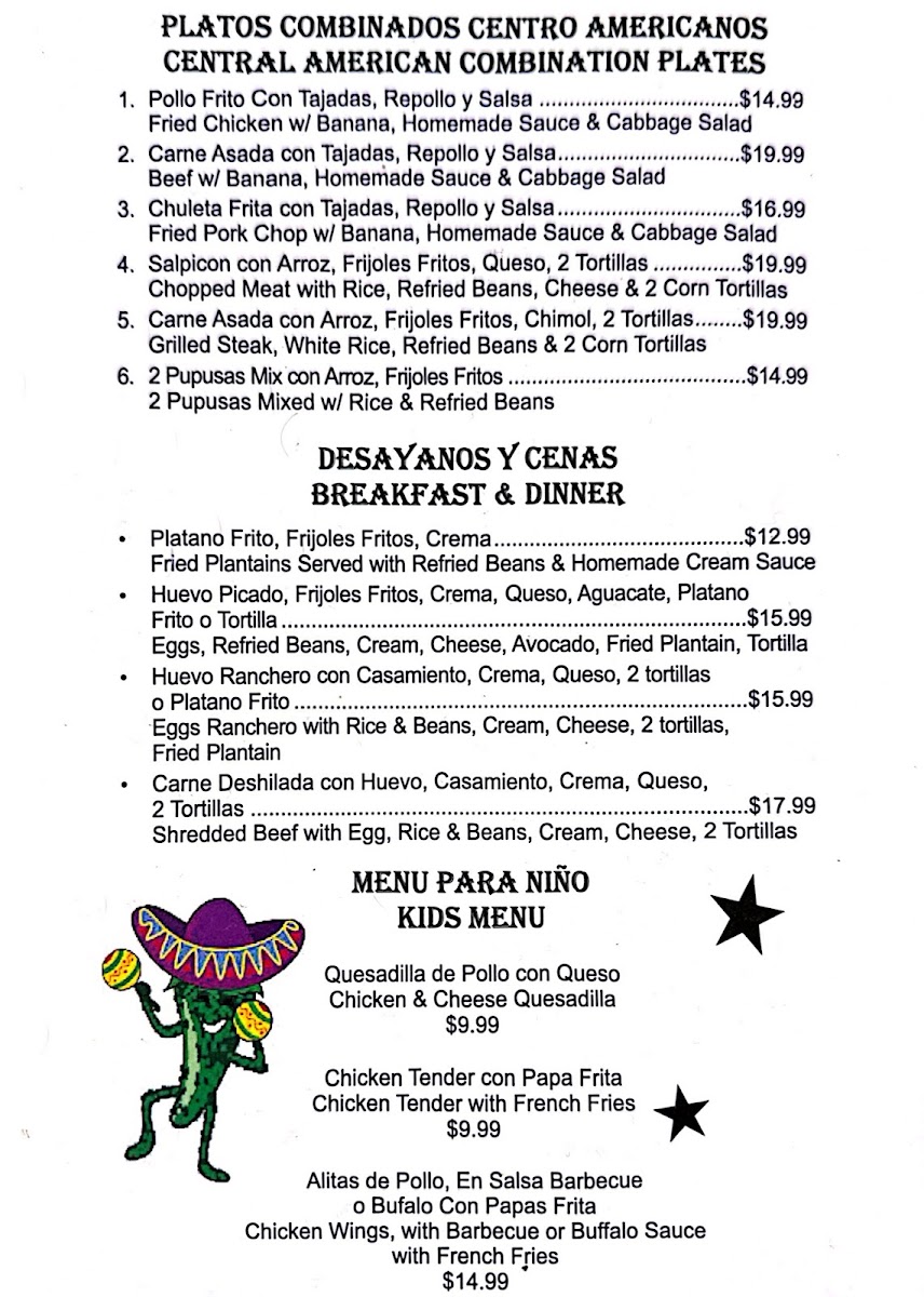 Restaurant Pupuseria El Buen Gusto menu board