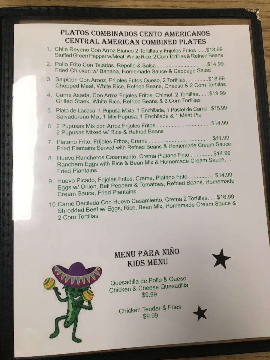 Restaurant Pupuseria El Buen Gusto menu board