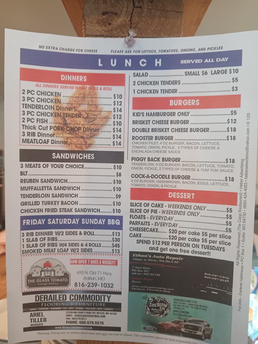 That's It The Coup, (The Coop) menu board