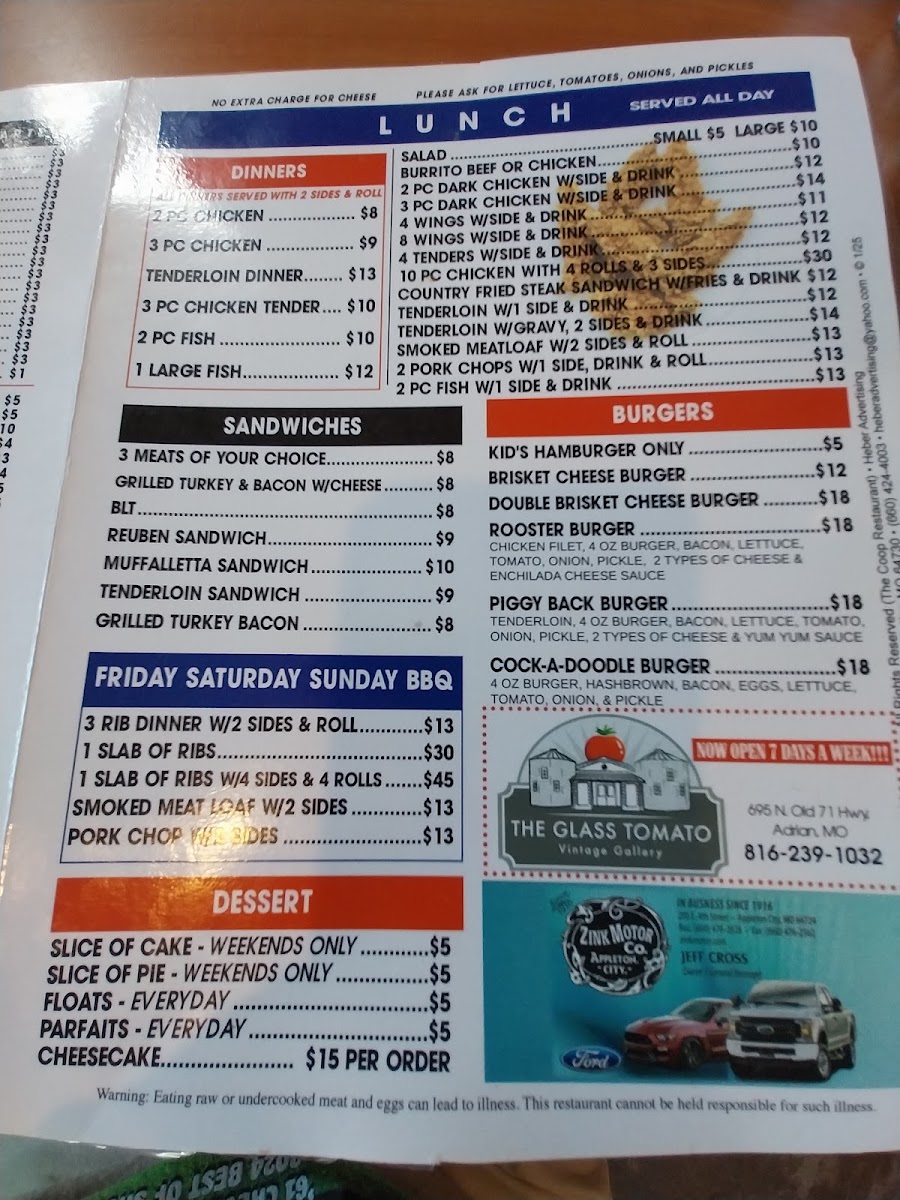 That's It The Coup, (The Coop) menu board