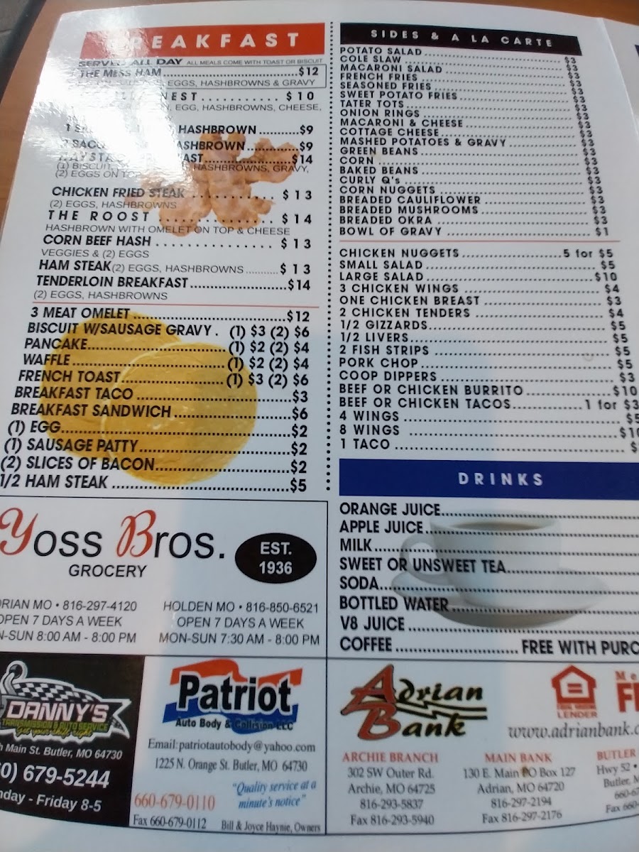 That's It The Coup, (The Coop) menu board
