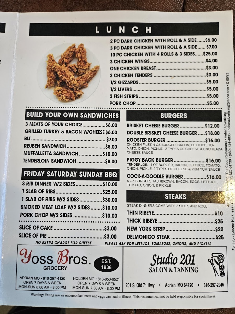 That's It The Coup, (The Coop) menu board