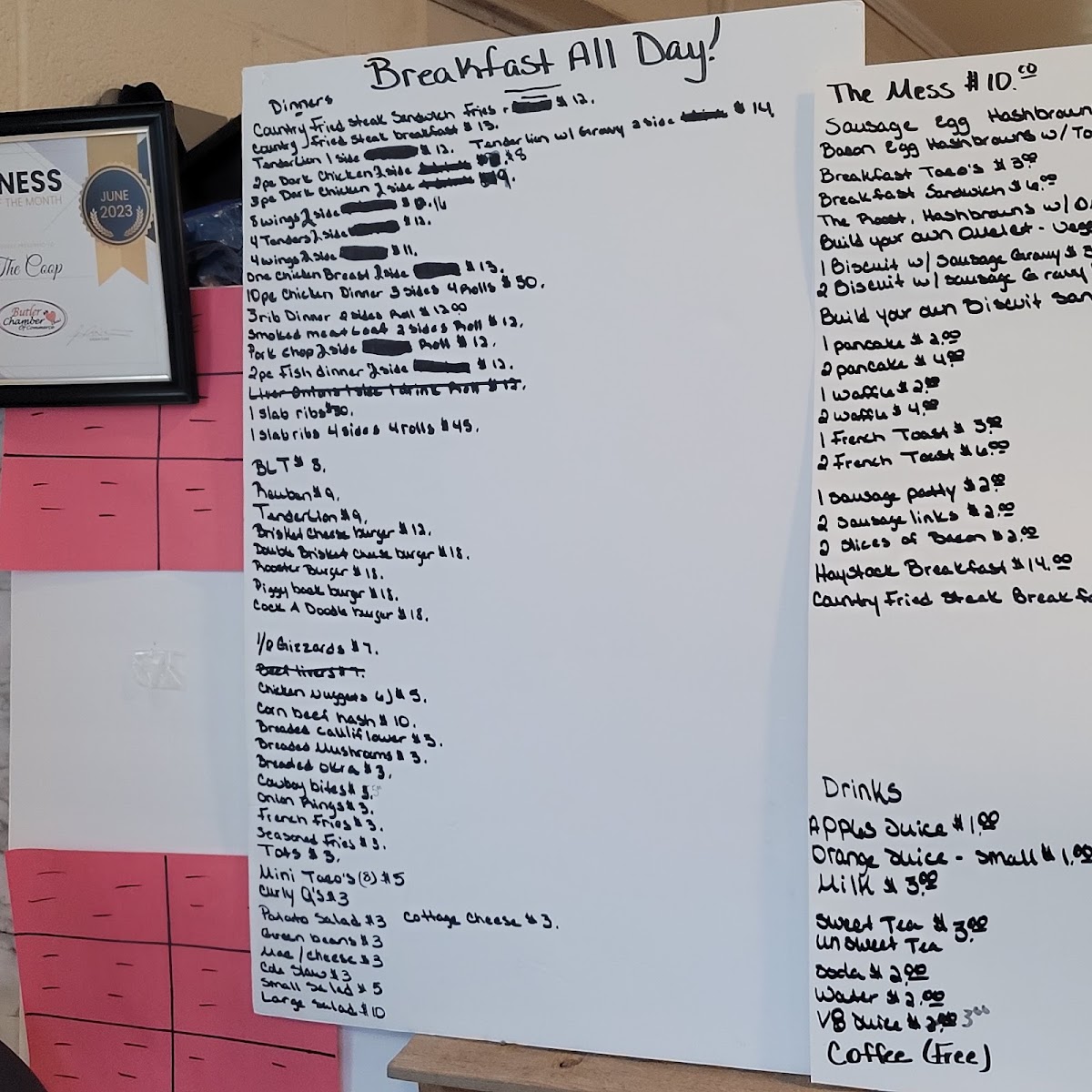 That's It The Coup, (The Coop) menu board