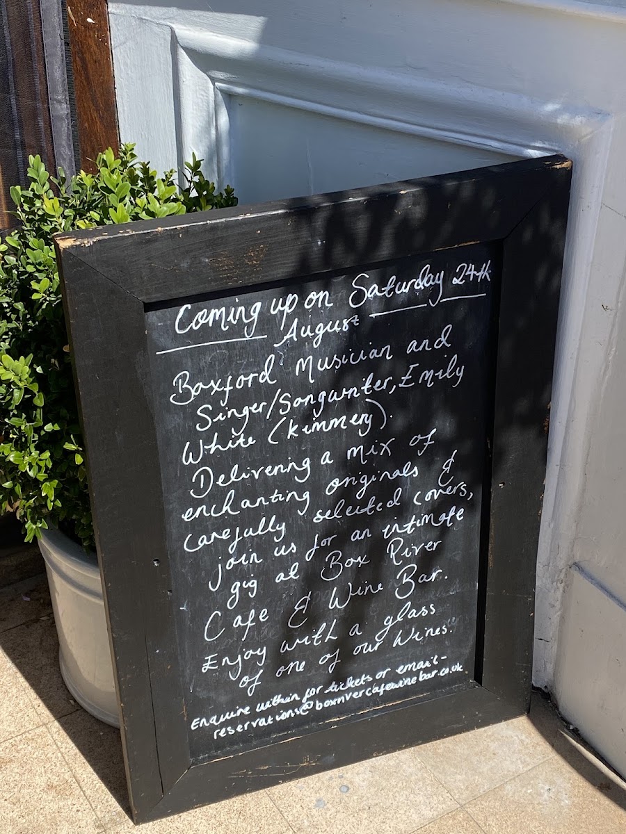 Box River Café & Wine Bar menu board