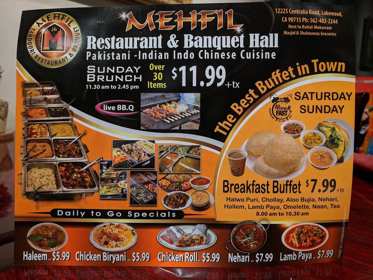 Mehfil Restaurant | Indian • Mediterranean menu board