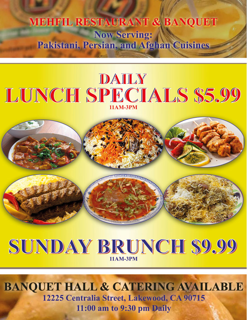 Mehfil Restaurant | Indian • Mediterranean menu board