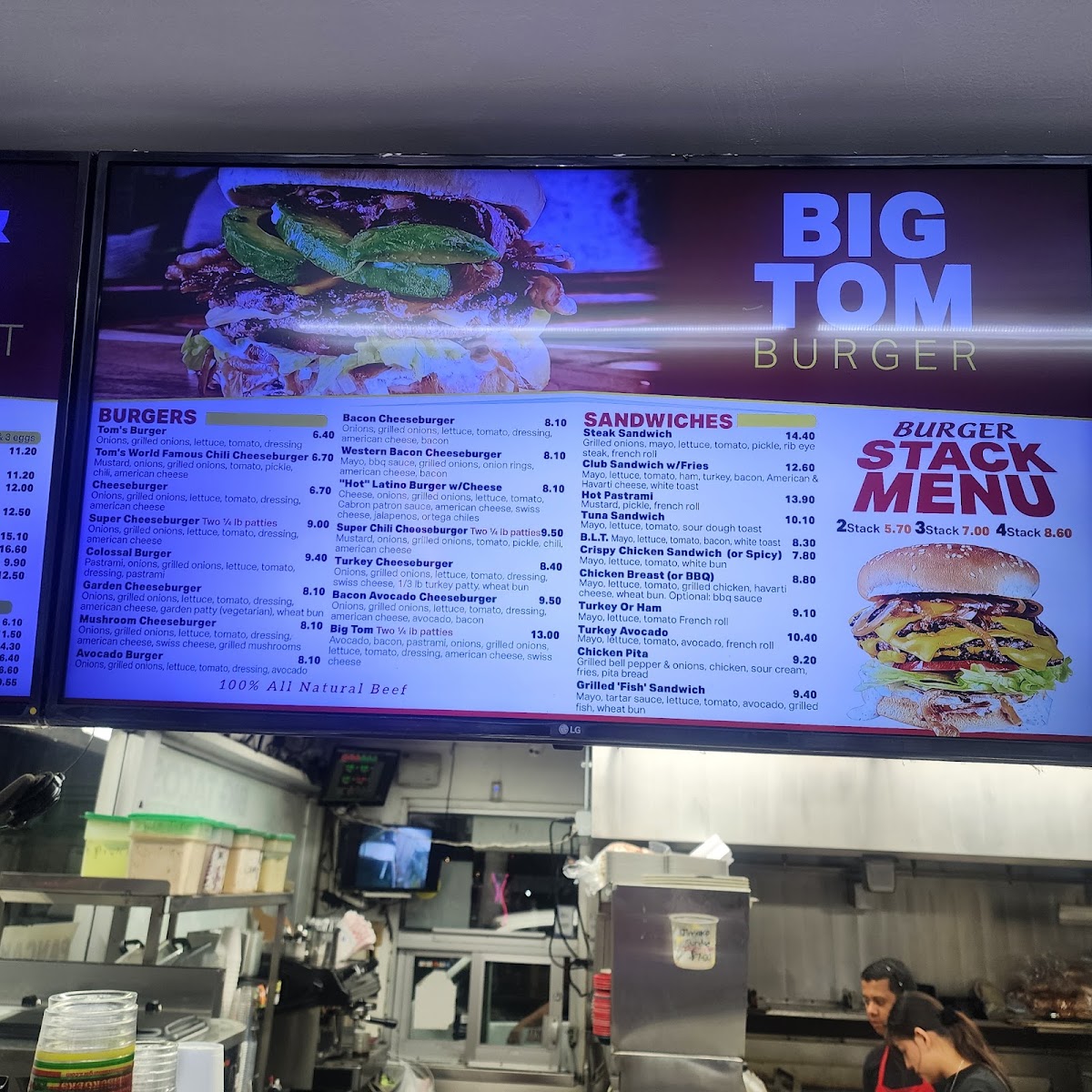 Tom's #1 World Famous Chili Burgers menu board