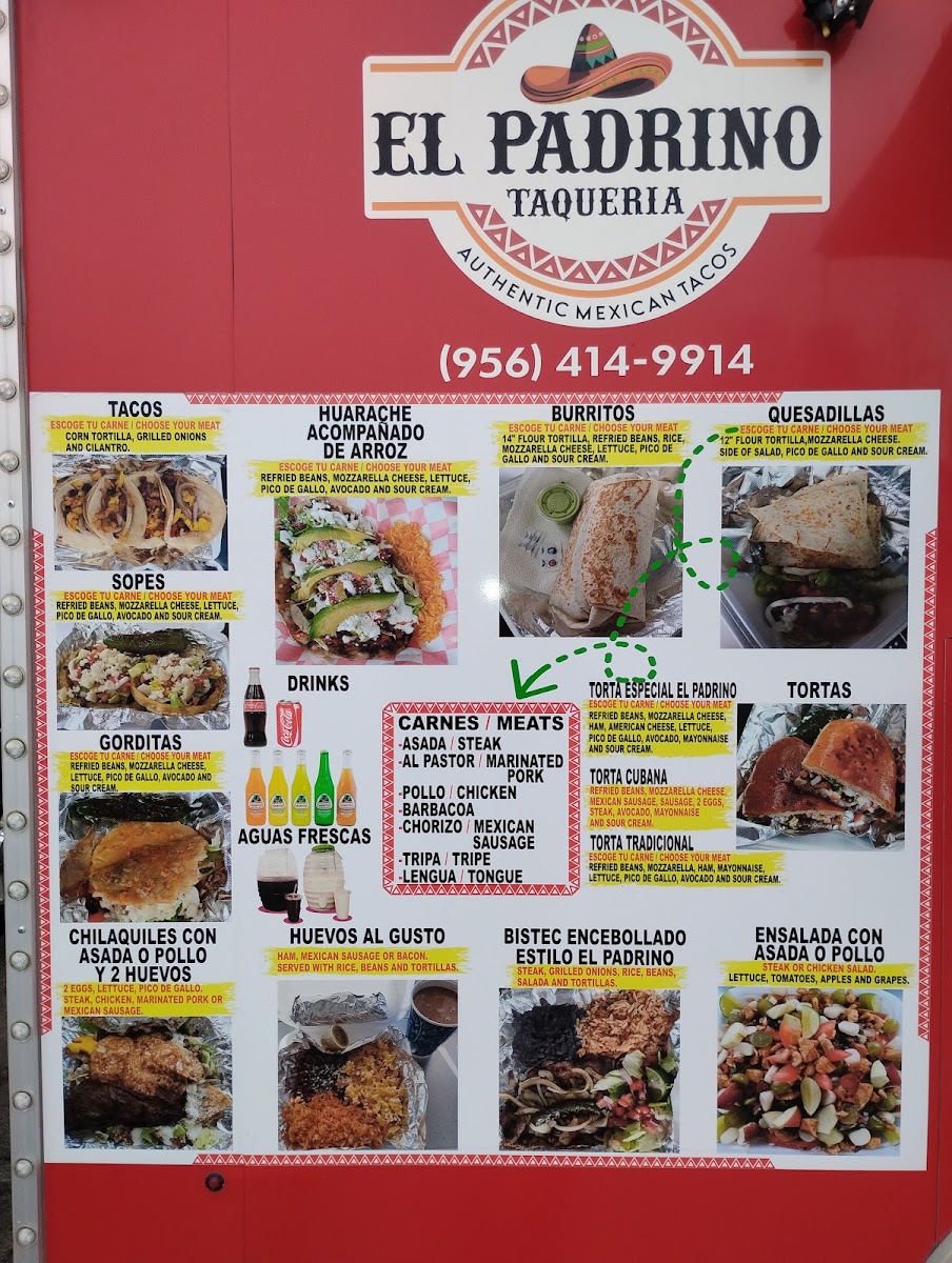 El Padrino Taqueria menu board