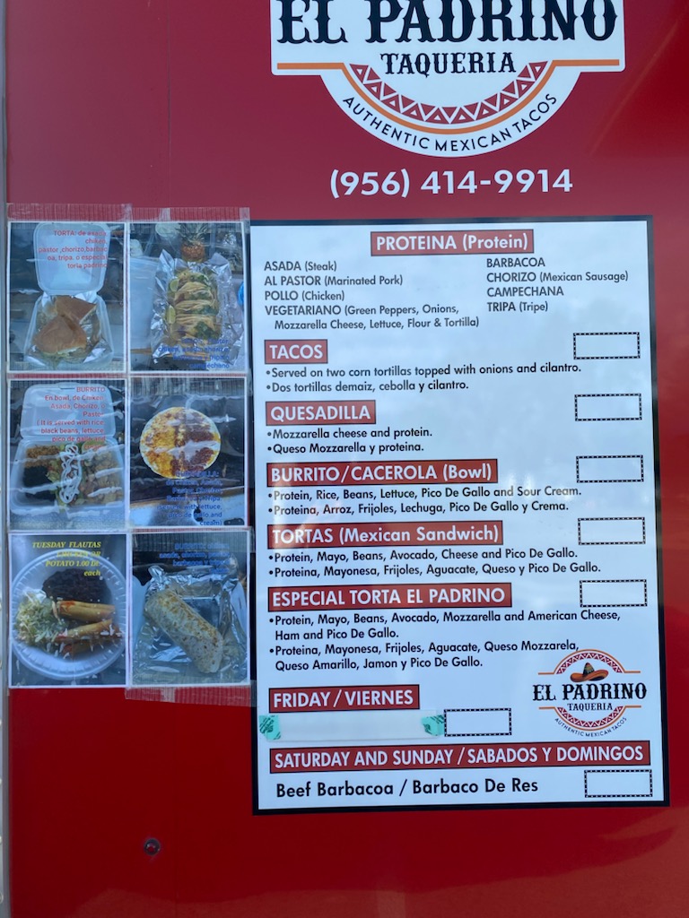 El Padrino Taqueria menu board