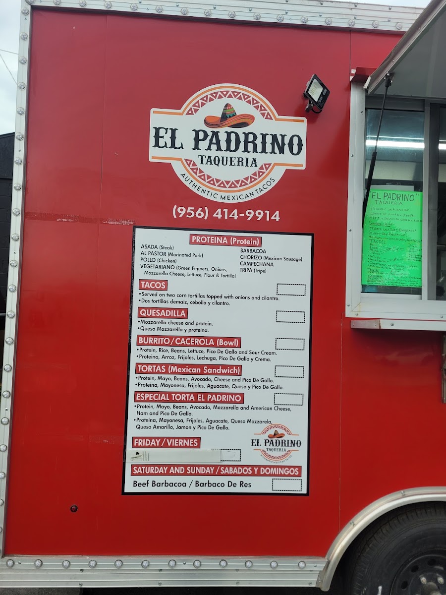 El Padrino Taqueria menu board