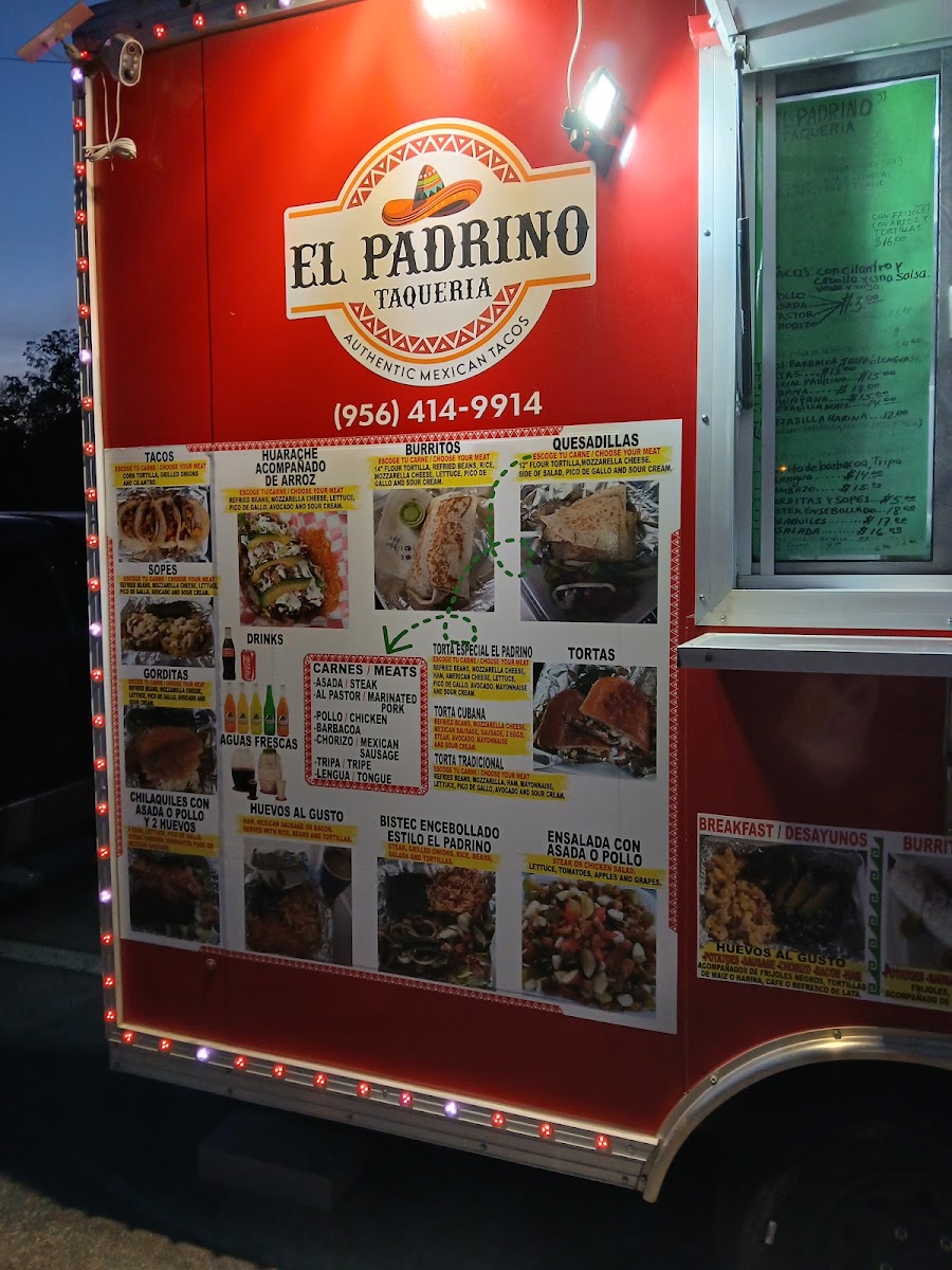 El Padrino Taqueria menu board