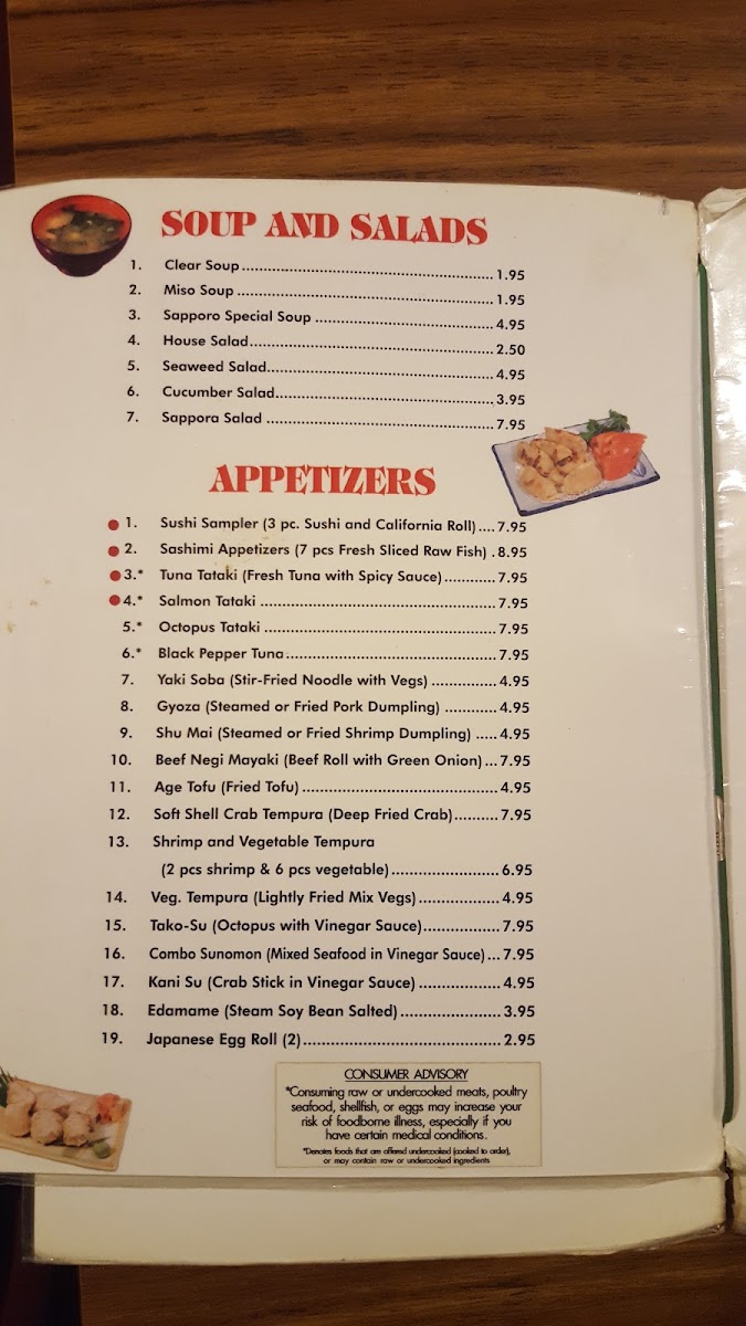 Sapporo Japanese Steak House menu board