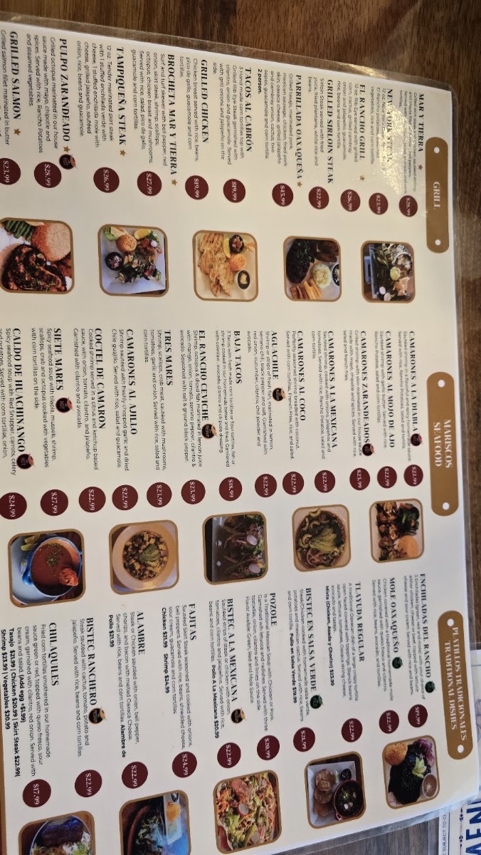 El Rancho Bar&Grill menu board