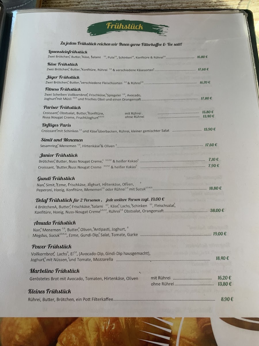 Delaf Café & Bistro menu board