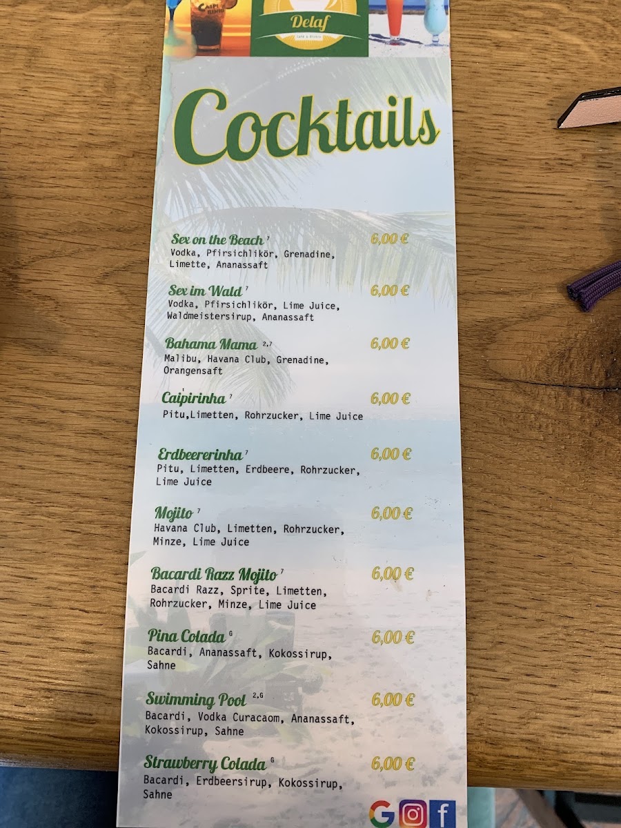 Delaf Café & Bistro menu board