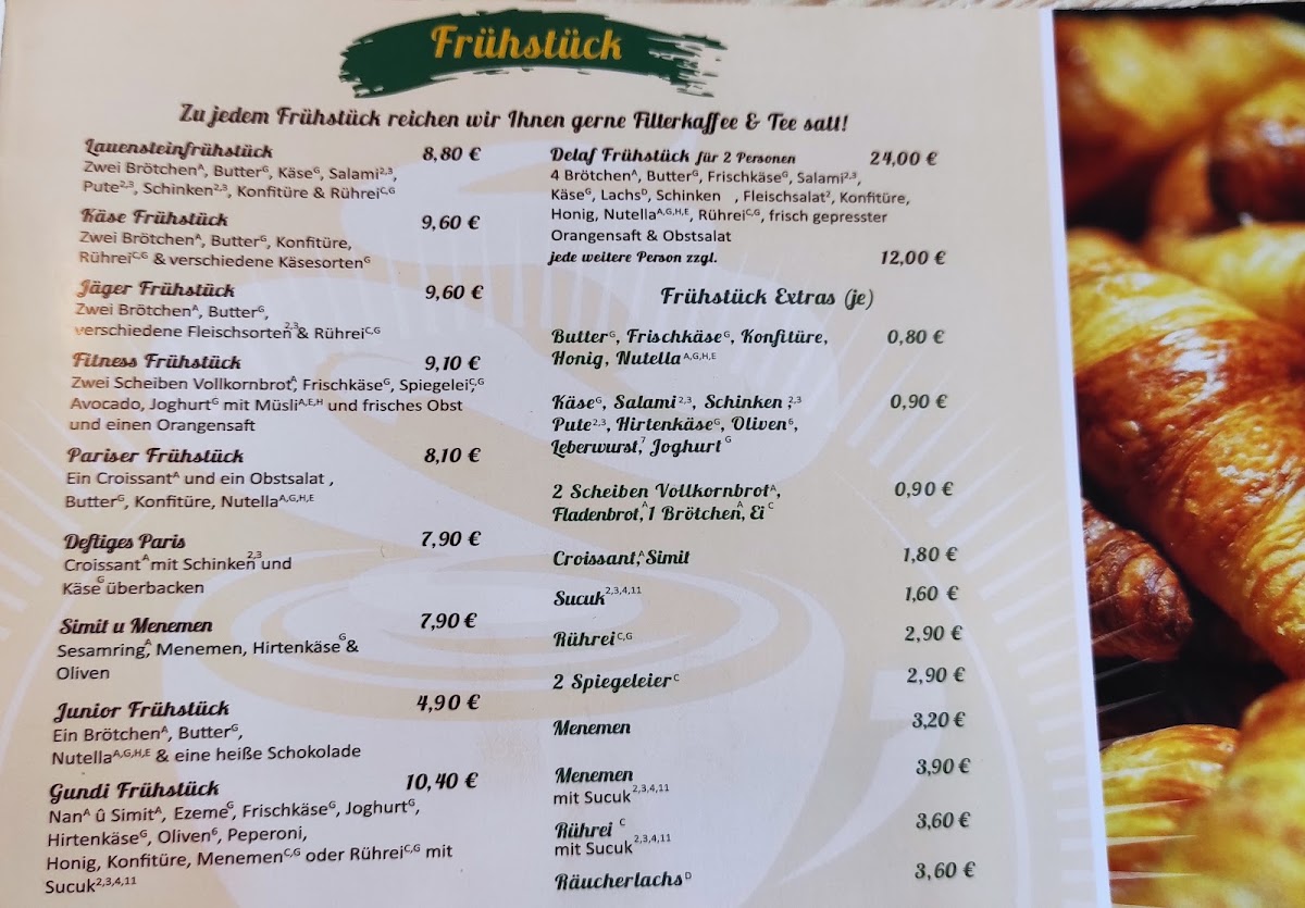 Delaf Café & Bistro menu board