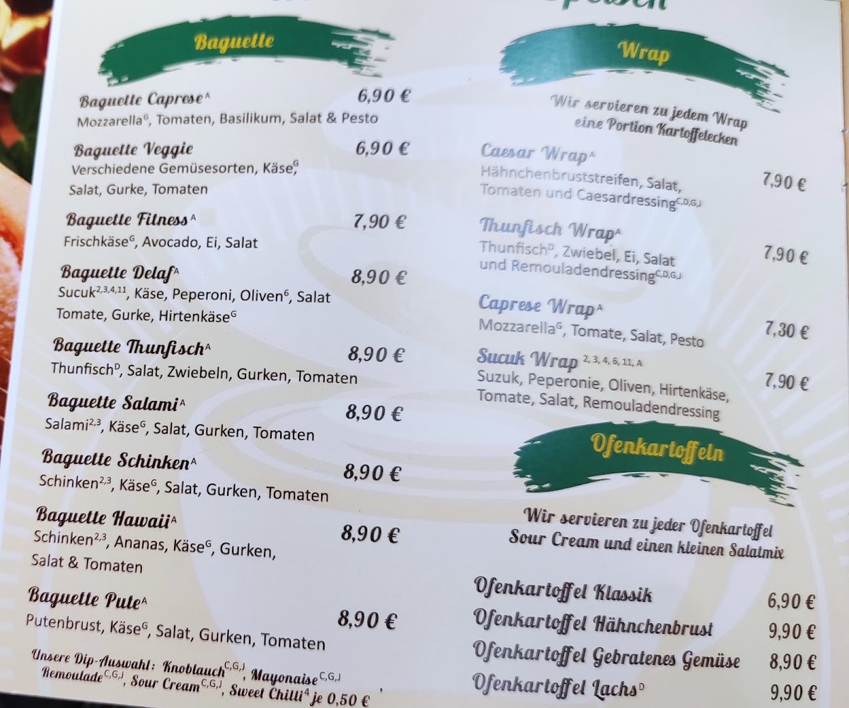 Delaf Café & Bistro menu board