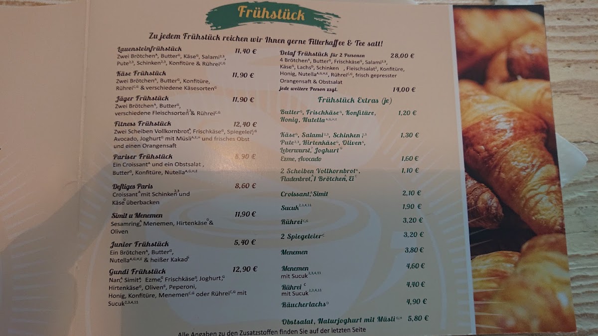 Delaf Café & Bistro menu board