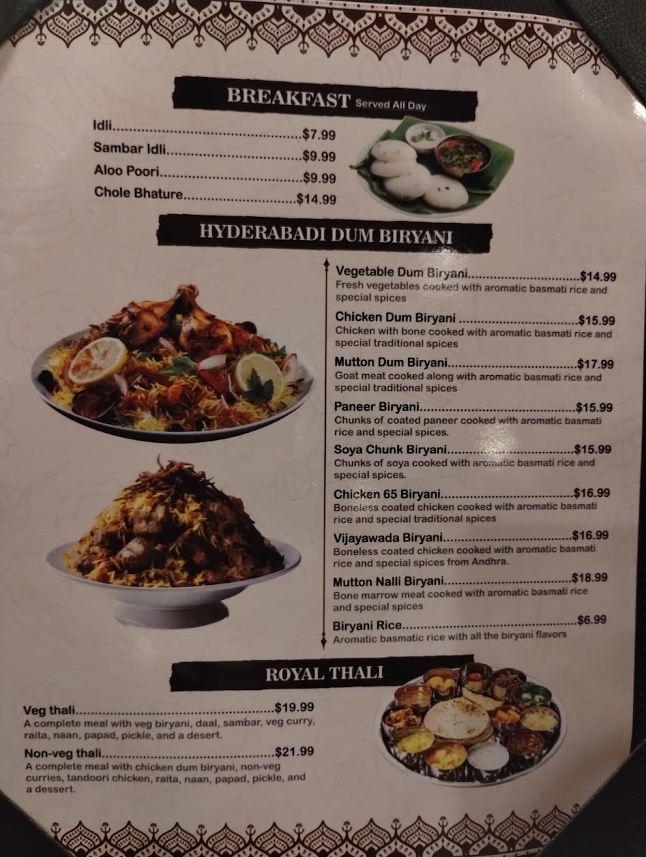 Beyond Biryani menu board