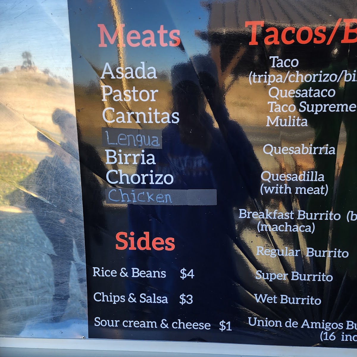 TACO TRUCK UNION DE AMIGOS menu board