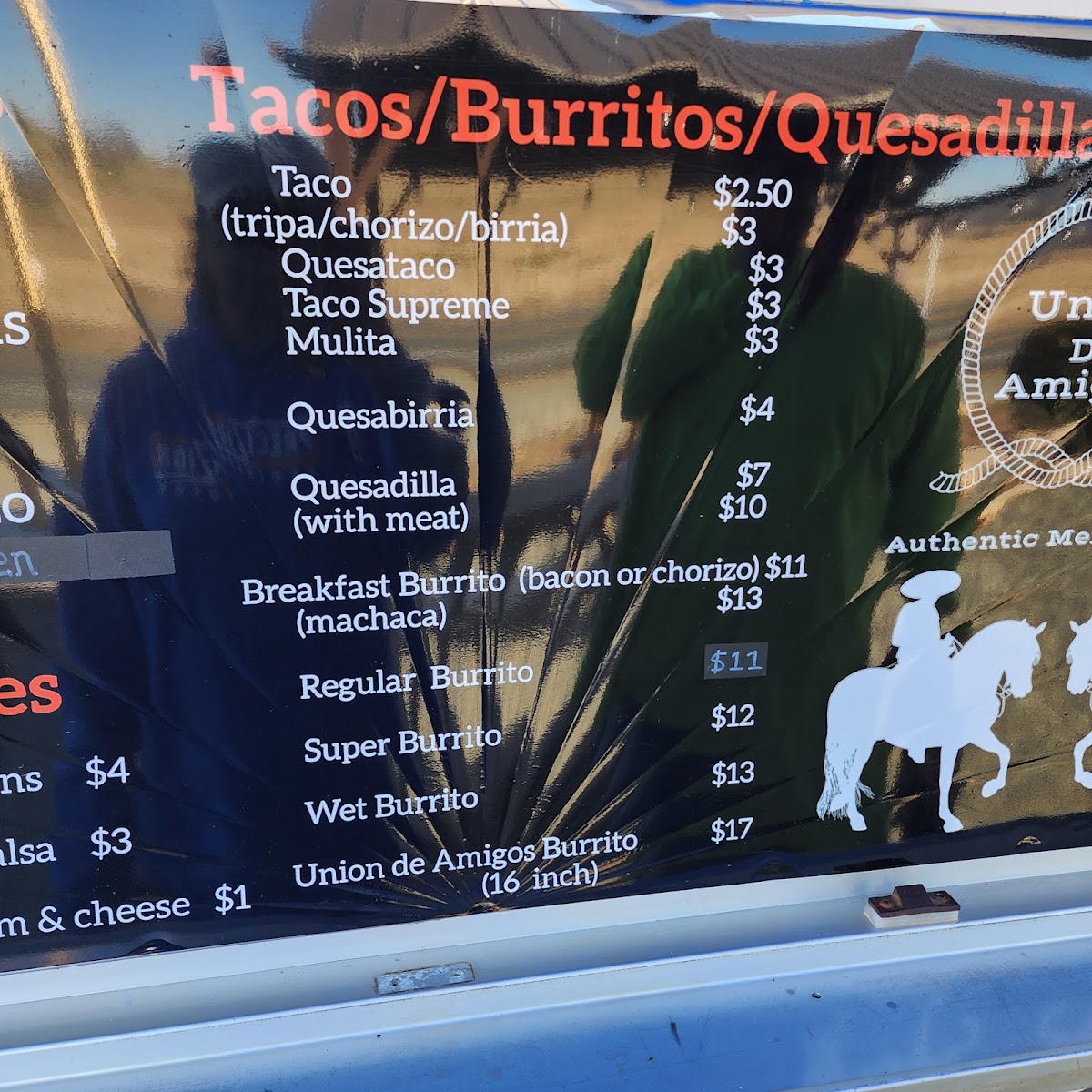TACO TRUCK UNION DE AMIGOS menu board