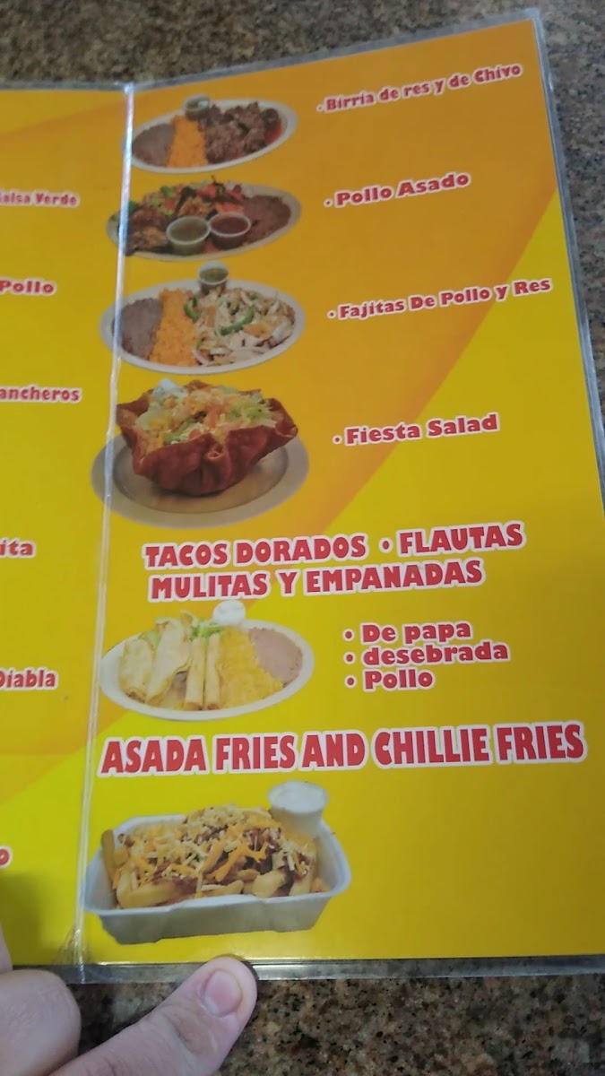 Tacos Y Mariscos El Primo menu board