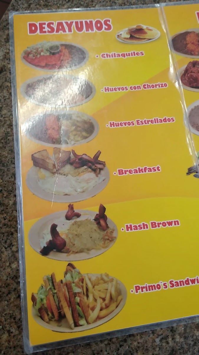 Tacos Y Mariscos El Primo menu board