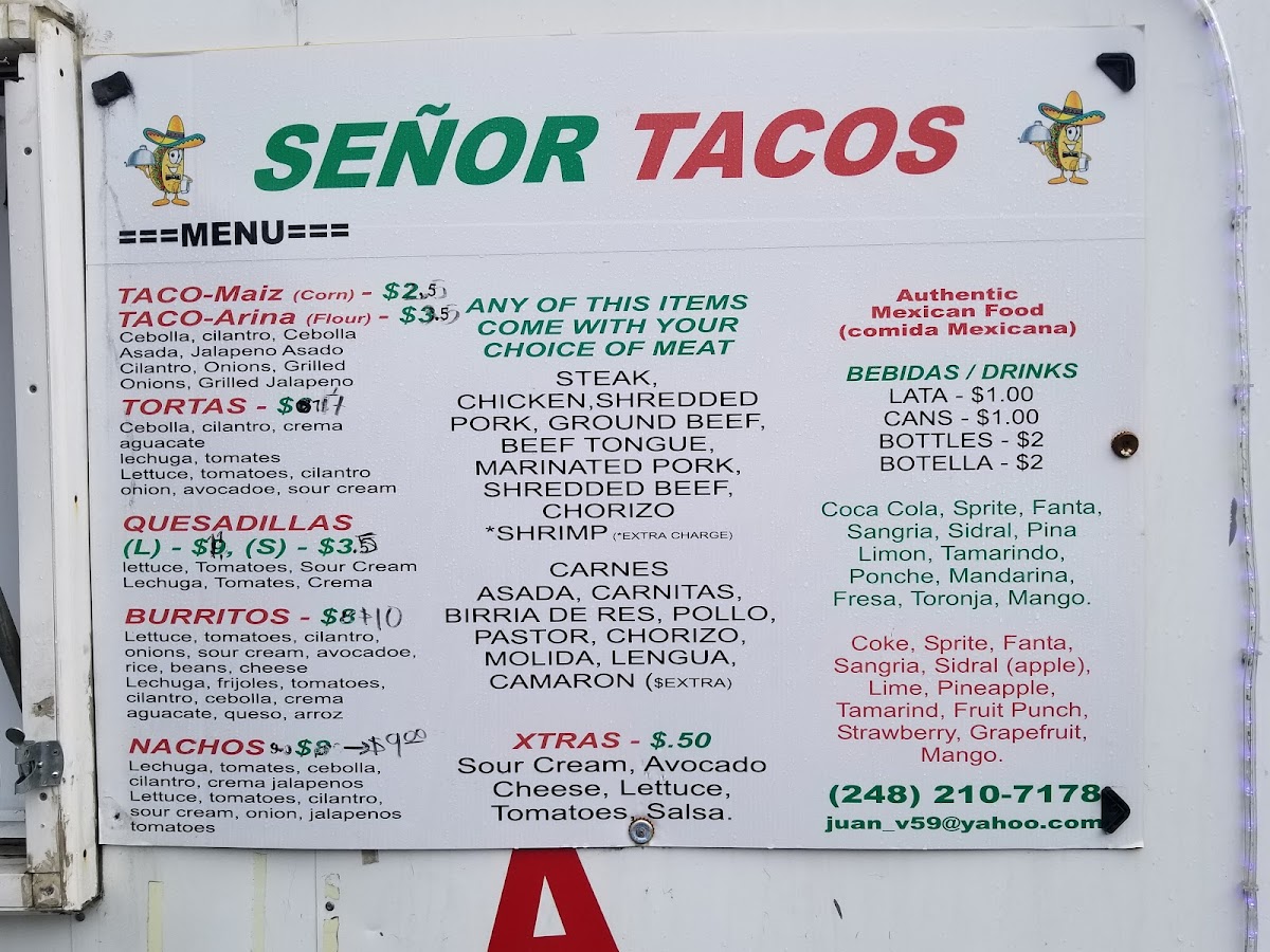 Señor Tacos menu board