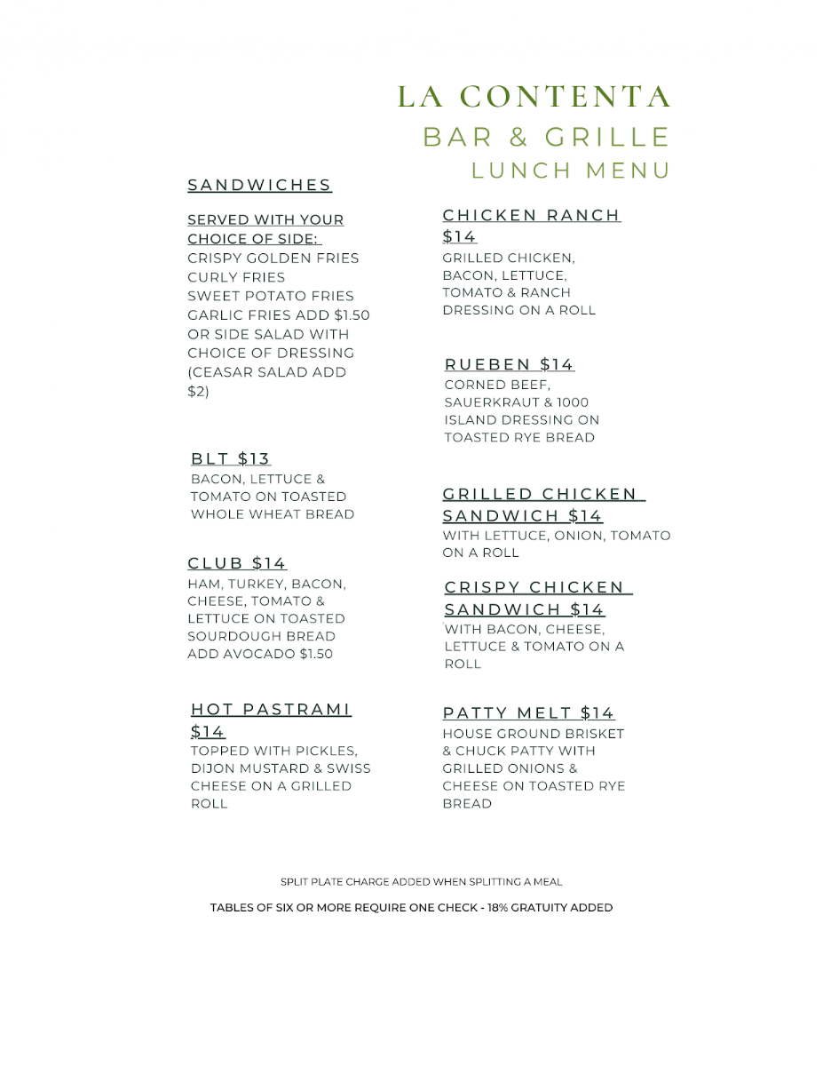 Vista Grill At La Contenta menu board