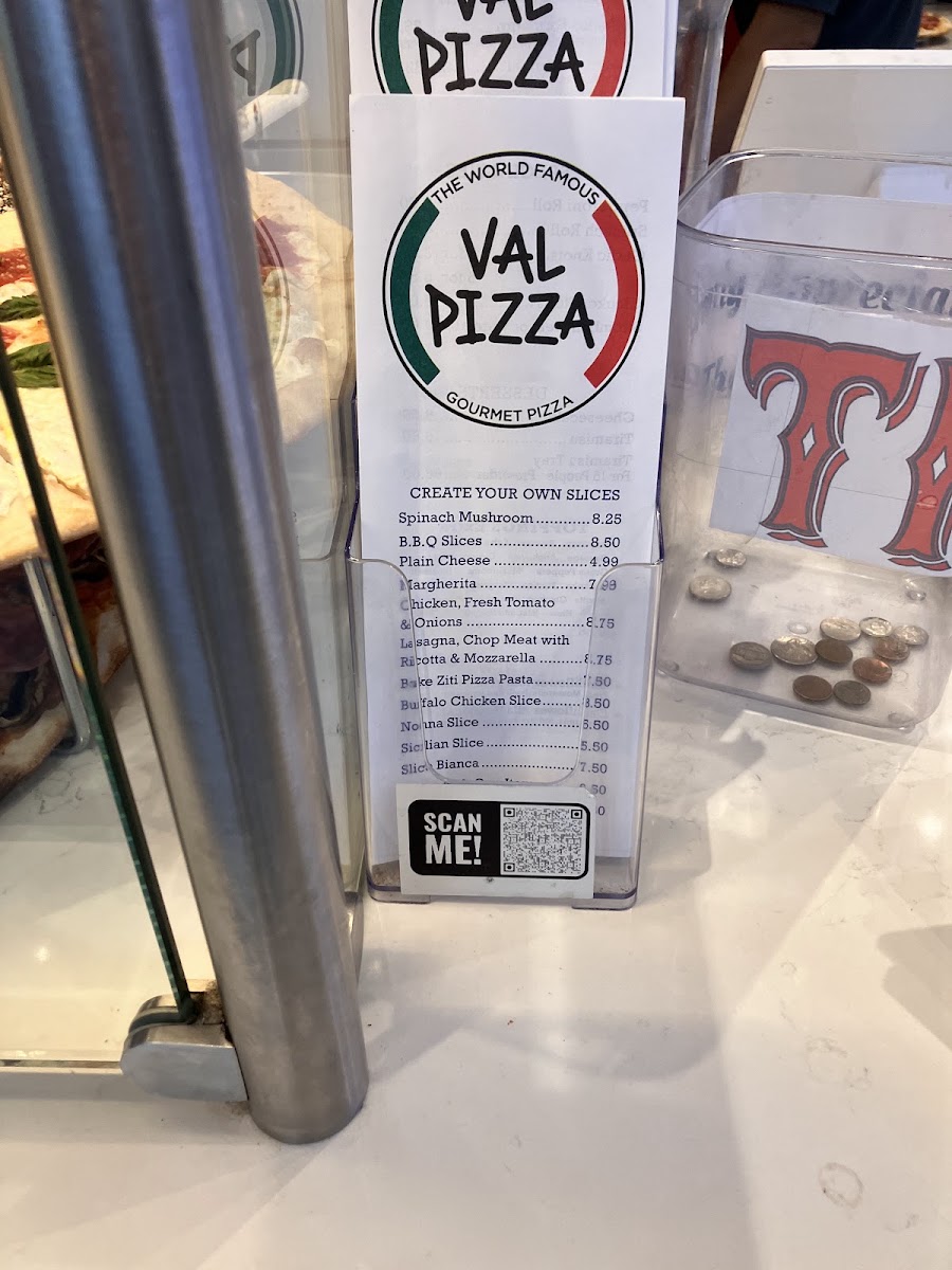 Val Pizza menu board