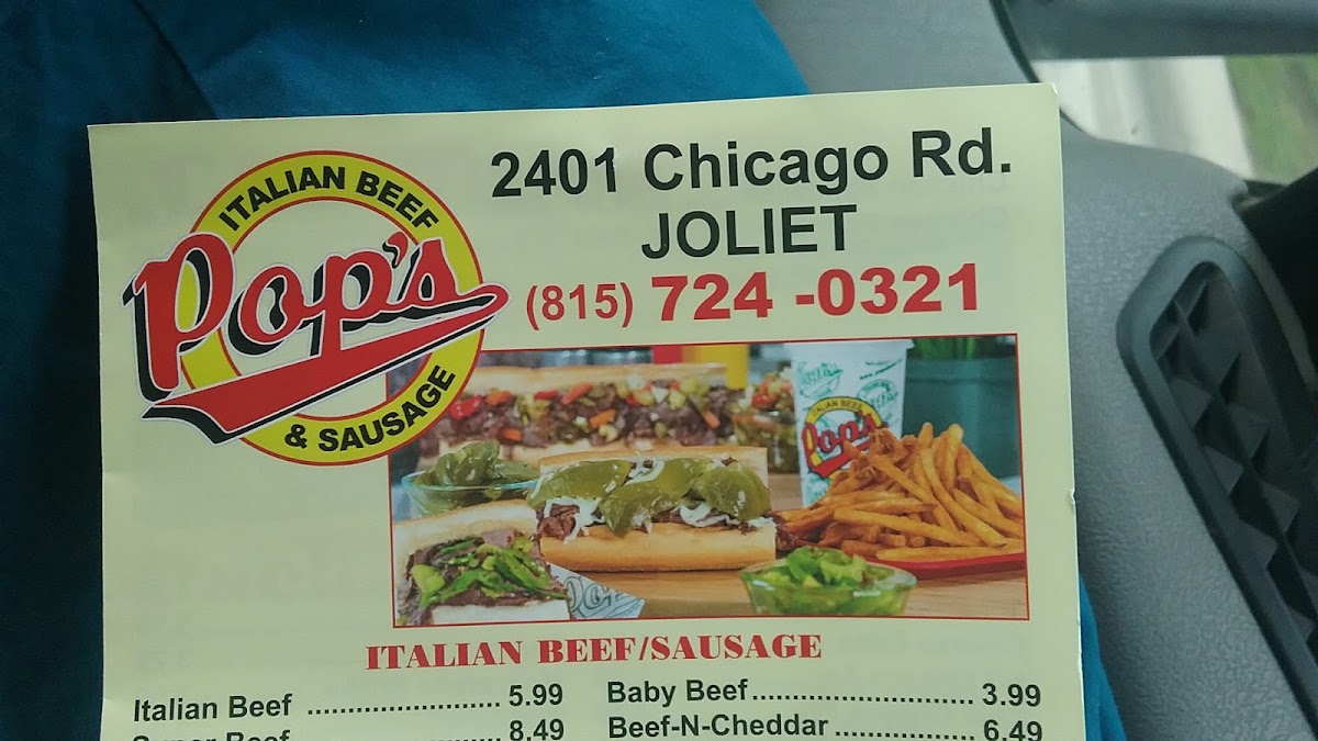 Pop's Italian Beef menu board