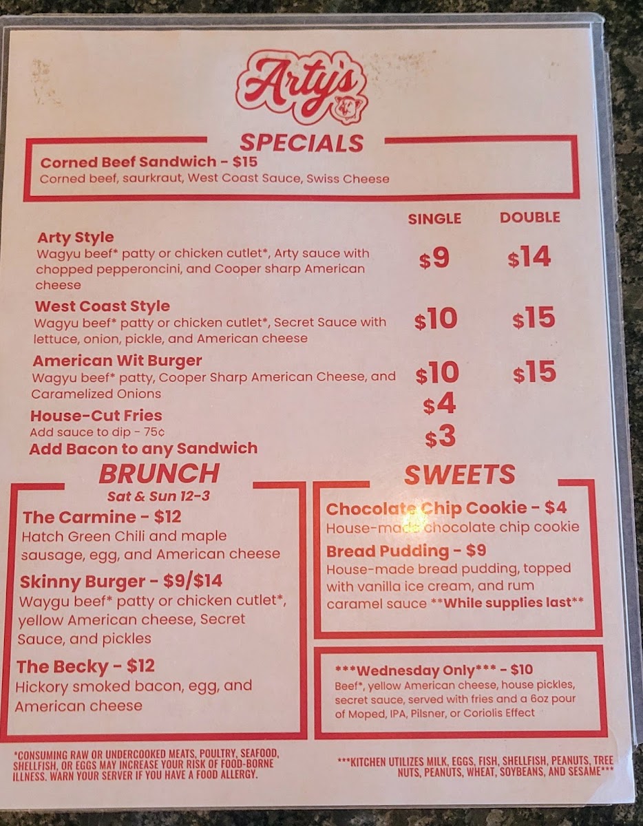 Arty Express menu board