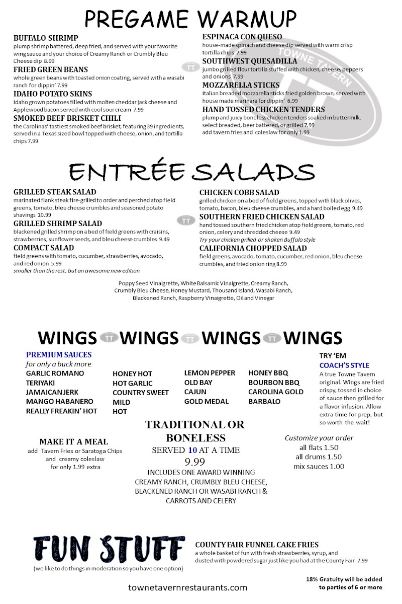 Towne Tavern York menu board