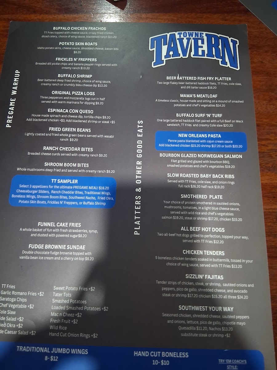Towne Tavern York menu board