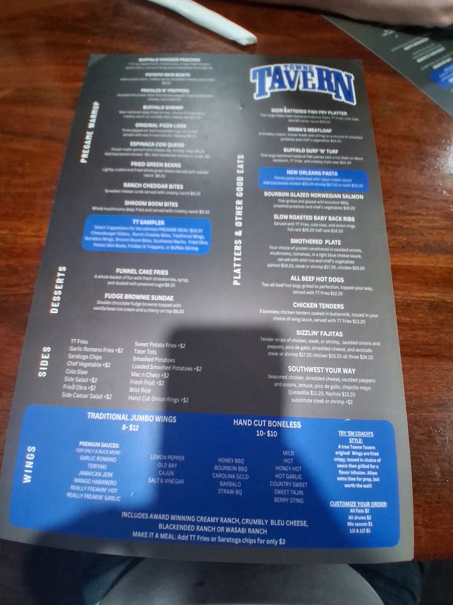 Towne Tavern York menu board