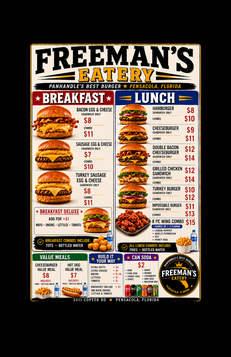 Freemans Eatery menu board