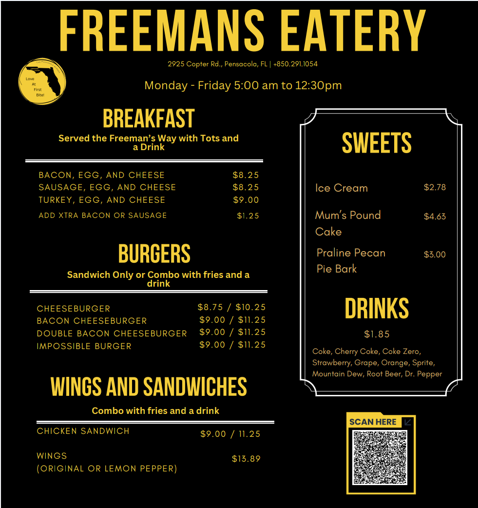 Freemans Eatery menu board