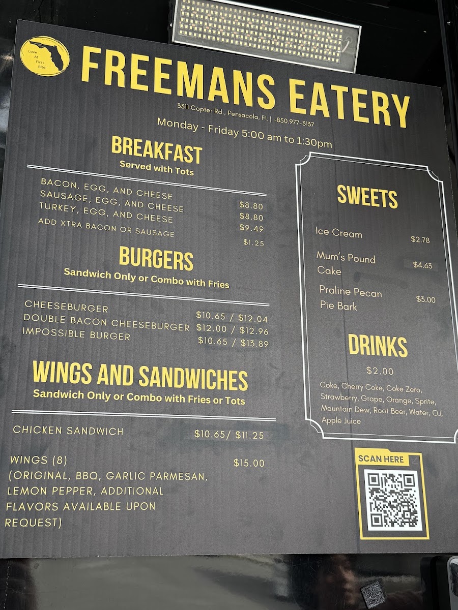 Freemans Eatery menu board