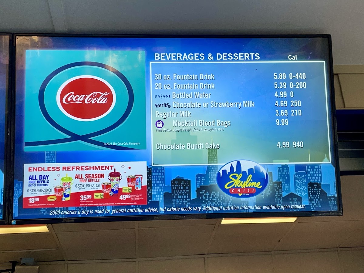 Skyline Chili menu board