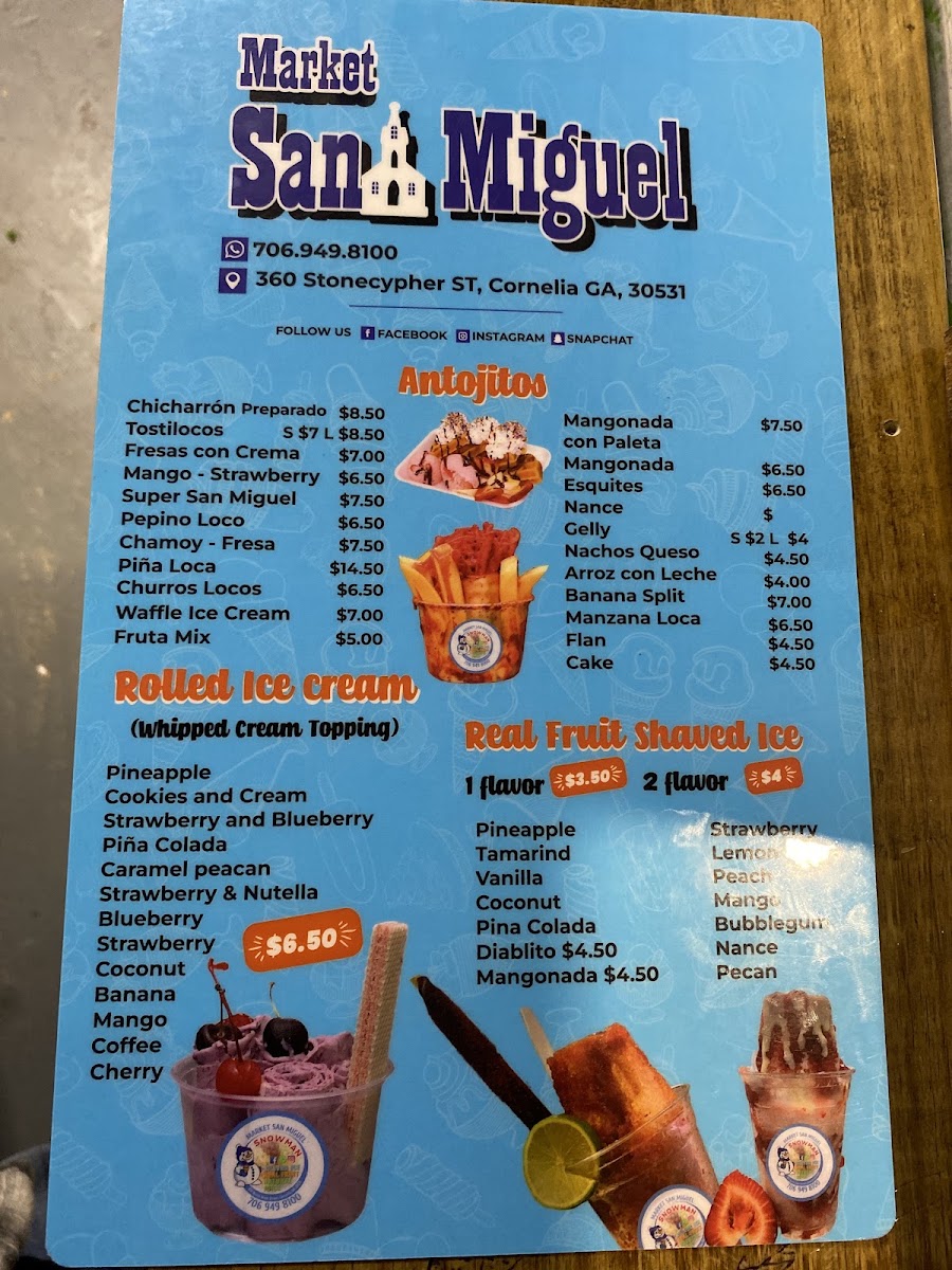 Market San Miguel, Taqueria & Ice Cream menu board