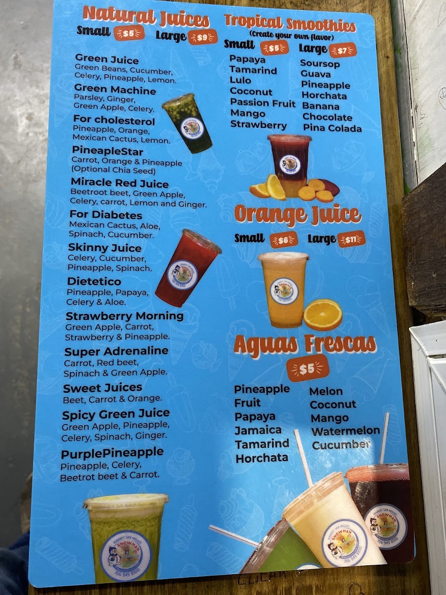 Market San Miguel, Taqueria & Ice Cream menu board