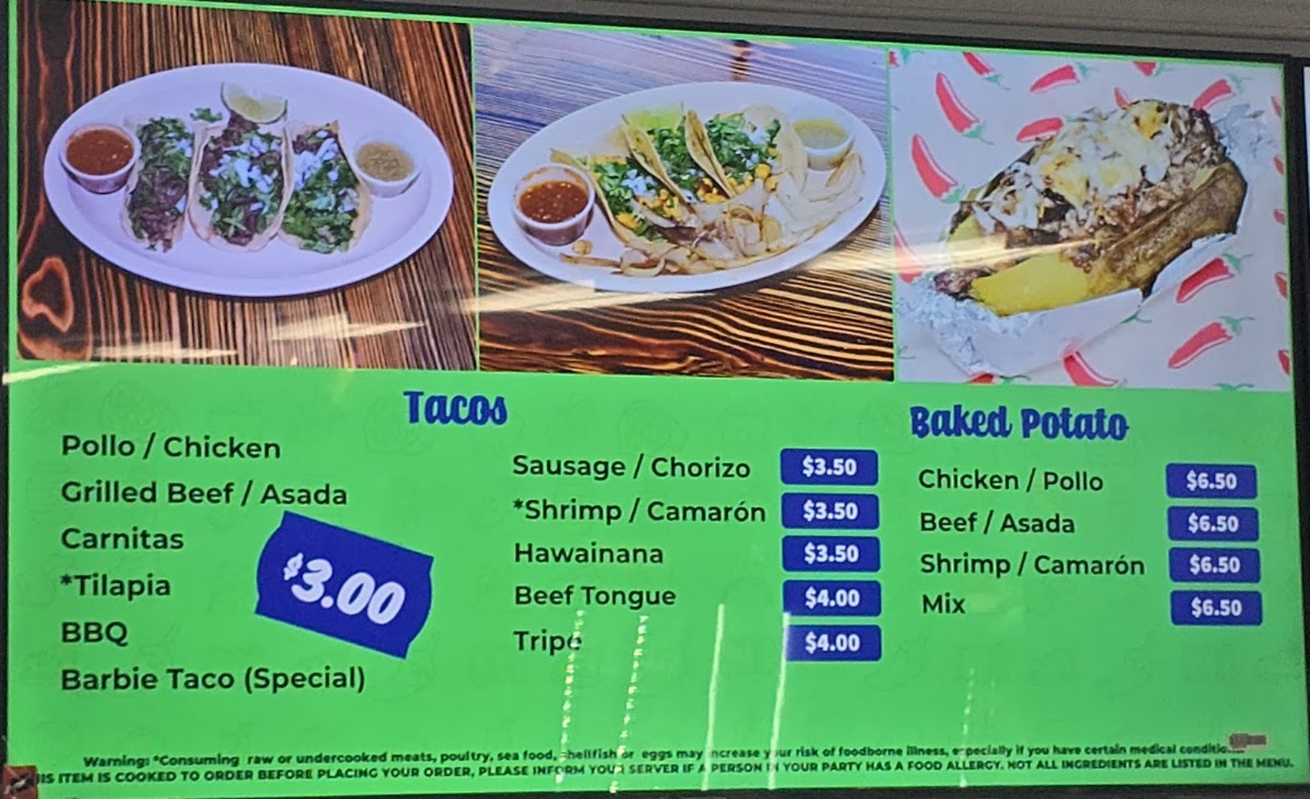 Market San Miguel, Taqueria & Ice Cream menu board