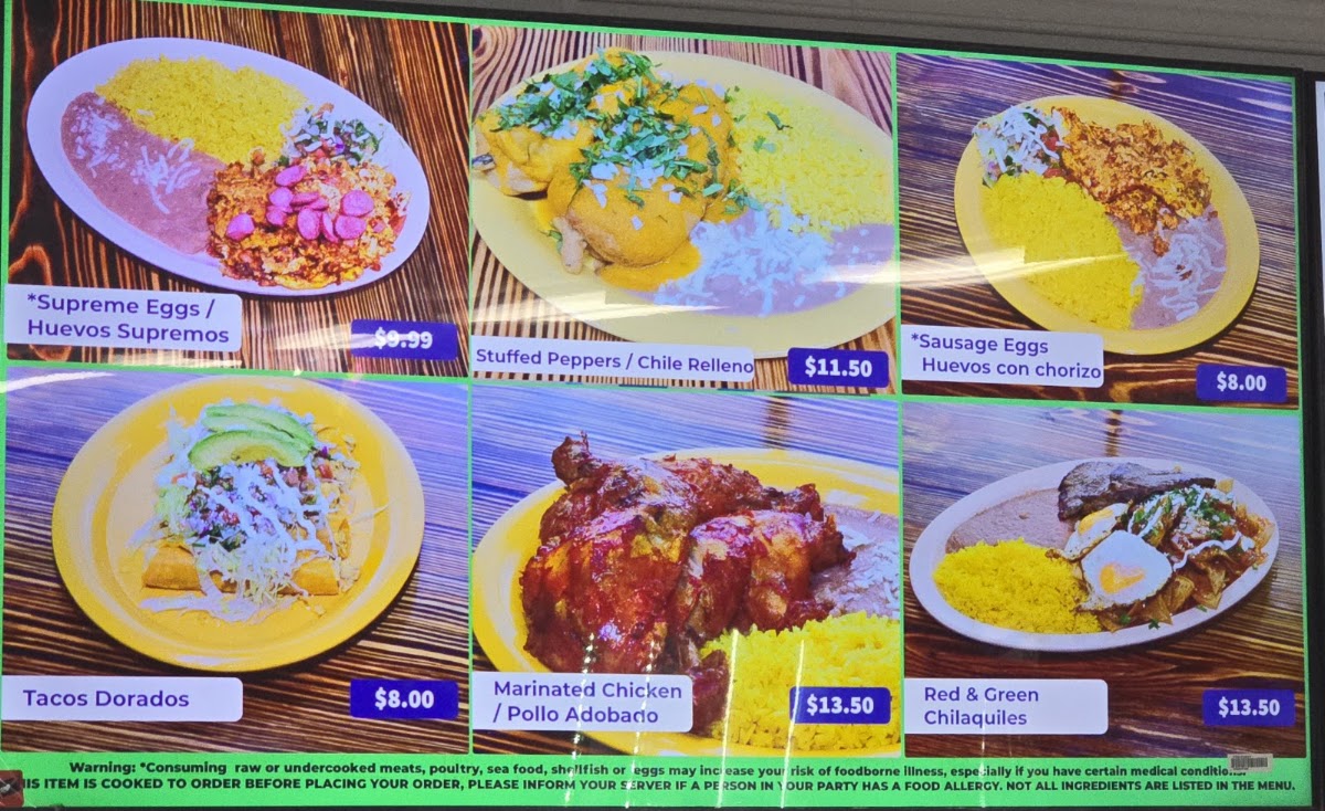 Market San Miguel, Taqueria & Ice Cream menu board