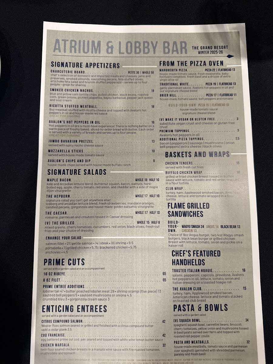 The Atrium menu board