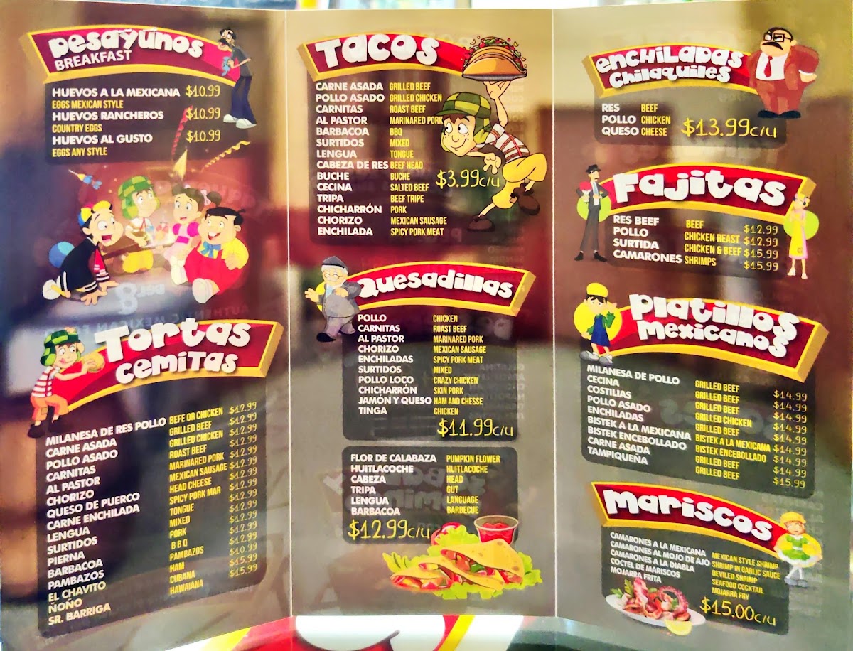 Taqueria el chavo del ocho menu board