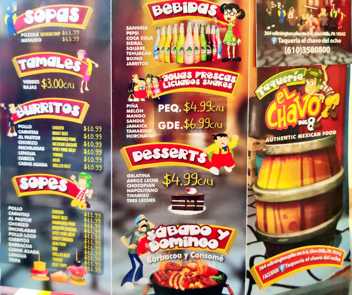 Taqueria el chavo del ocho menu board