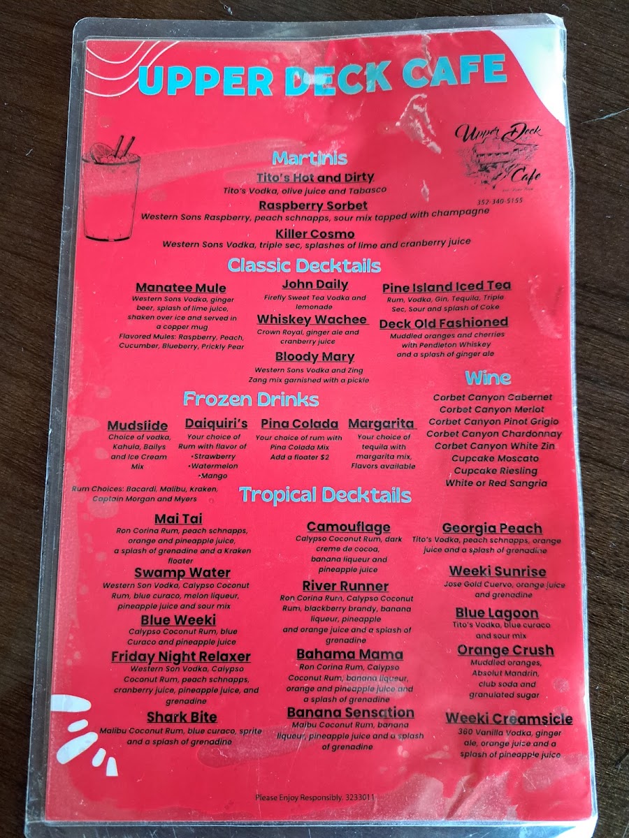 Upper Deck Cafe menu board