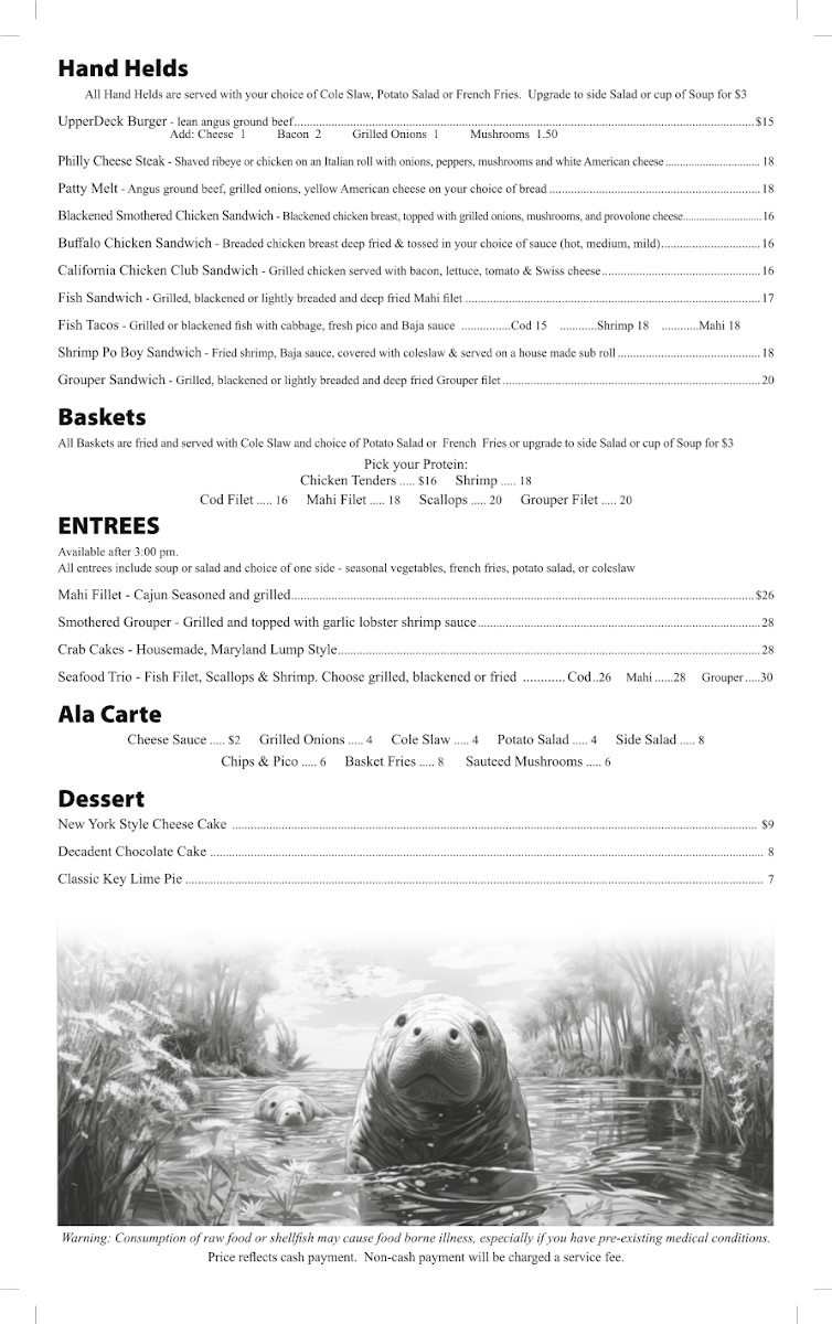 Upper Deck Cafe menu board