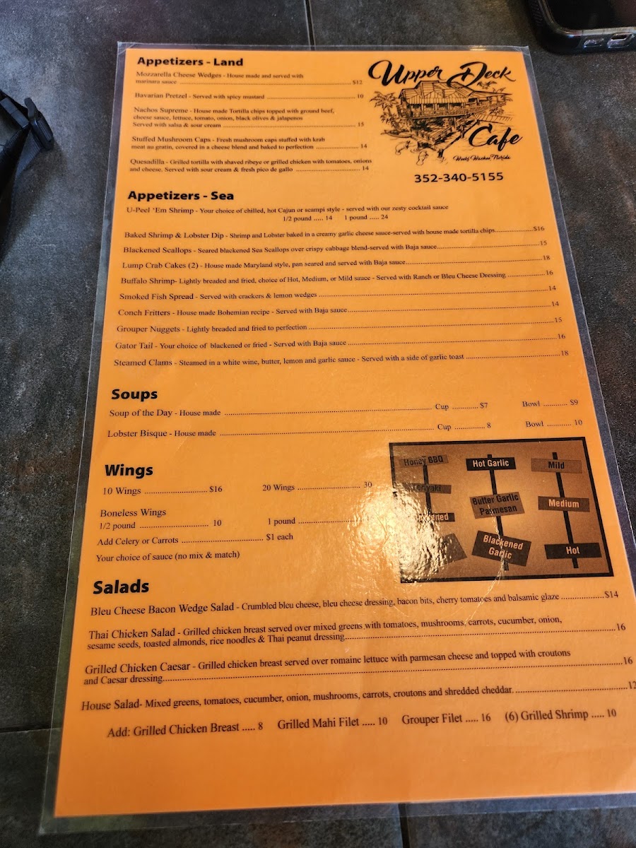 Upper Deck Cafe menu board