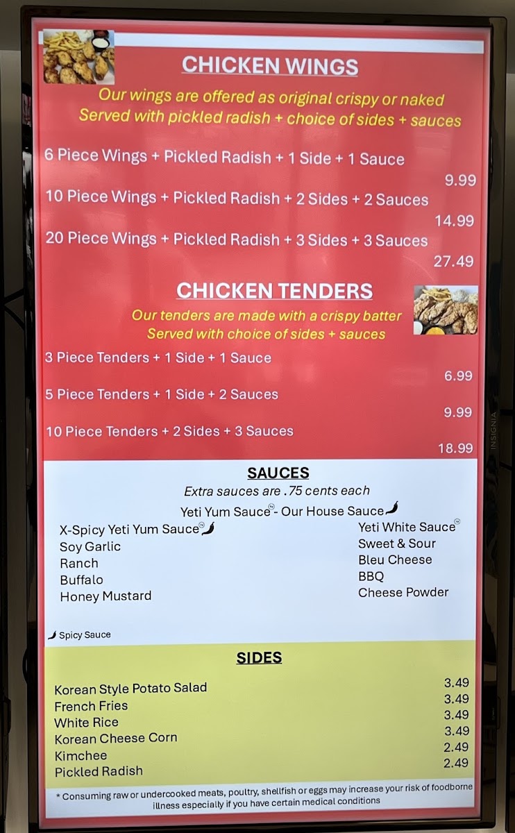Yeti Dog menu board